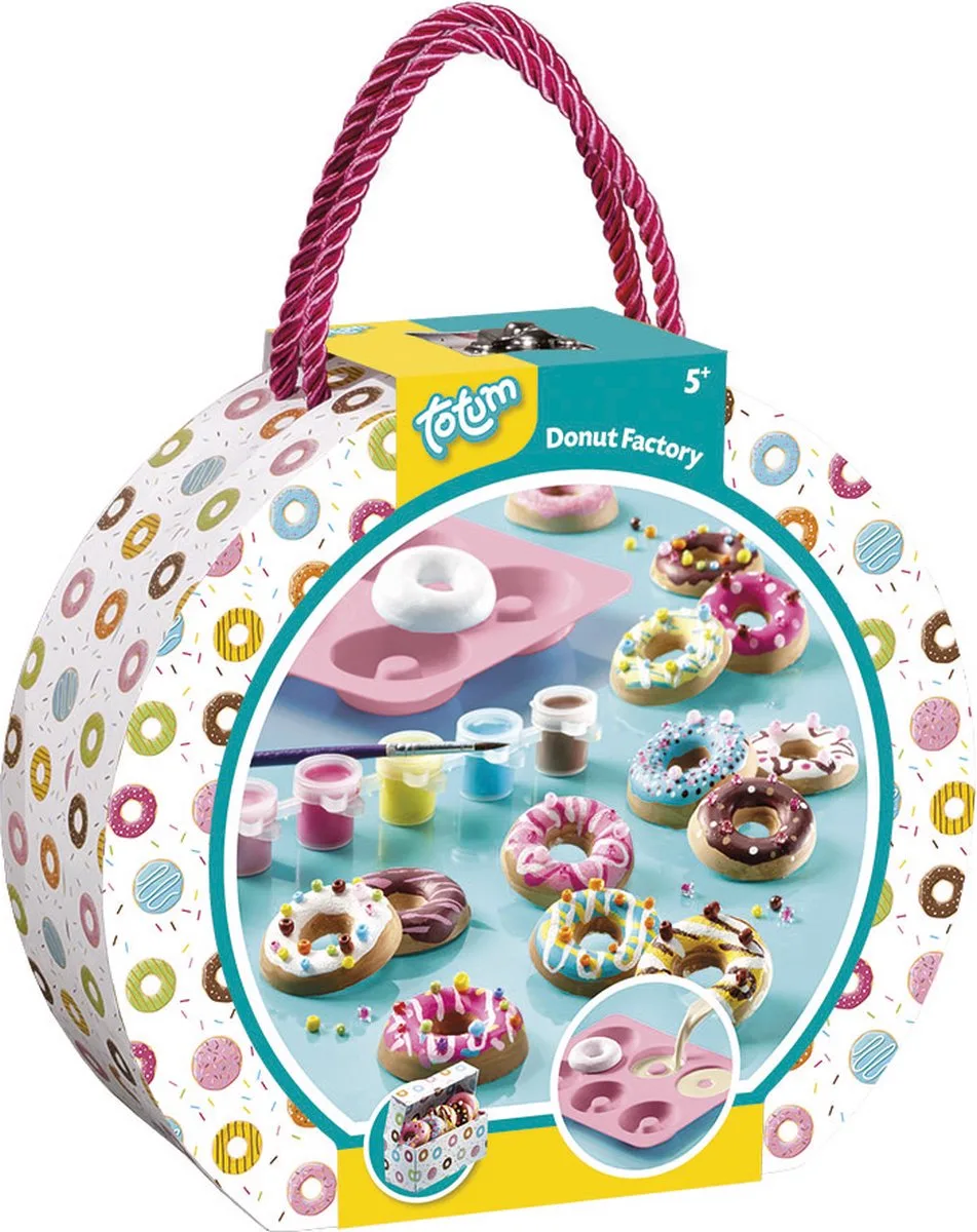 Donut gipsgiet set - 20+ donuts - 7 kleuren verf - In herbruikbare koffer - Speelgoed Kinderen - Knutselen - Voor meisjes en jongens - Vanaf 5 jaar fra Totum i Donut Factory – produktbillede