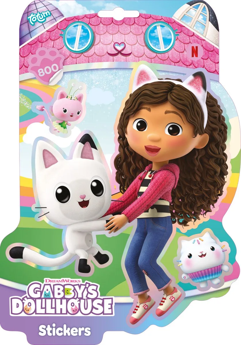 Gabby's Dollhouse Stickerboek - 800 vormstickers - 16 stickervellen - 2 achtergrondplaten - Speelgoed Kinderen - Knutselen - Voor meisjes en jongens - Ook voor kleuters - Vanaf 3 jaar van Totum in Gabby's Poppenhuis – productfoto
