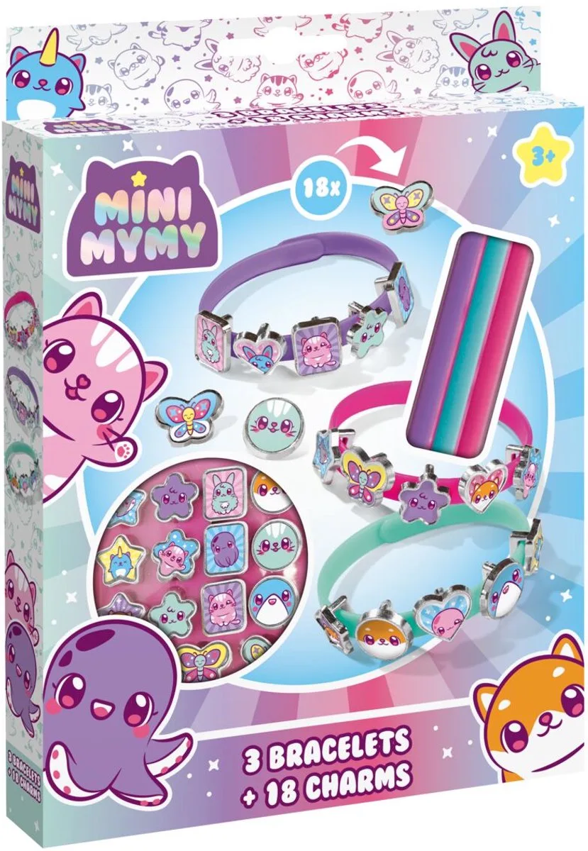 Kawaii schuifarmbandjes maken - 3 stuks - Met 18 dierenbedels - Speelgoed Kinderen - Knutselen - Voor meisjes - Ook voor kleuters - Vanaf 3 jaar van Totum in Mini MyMy – productfoto