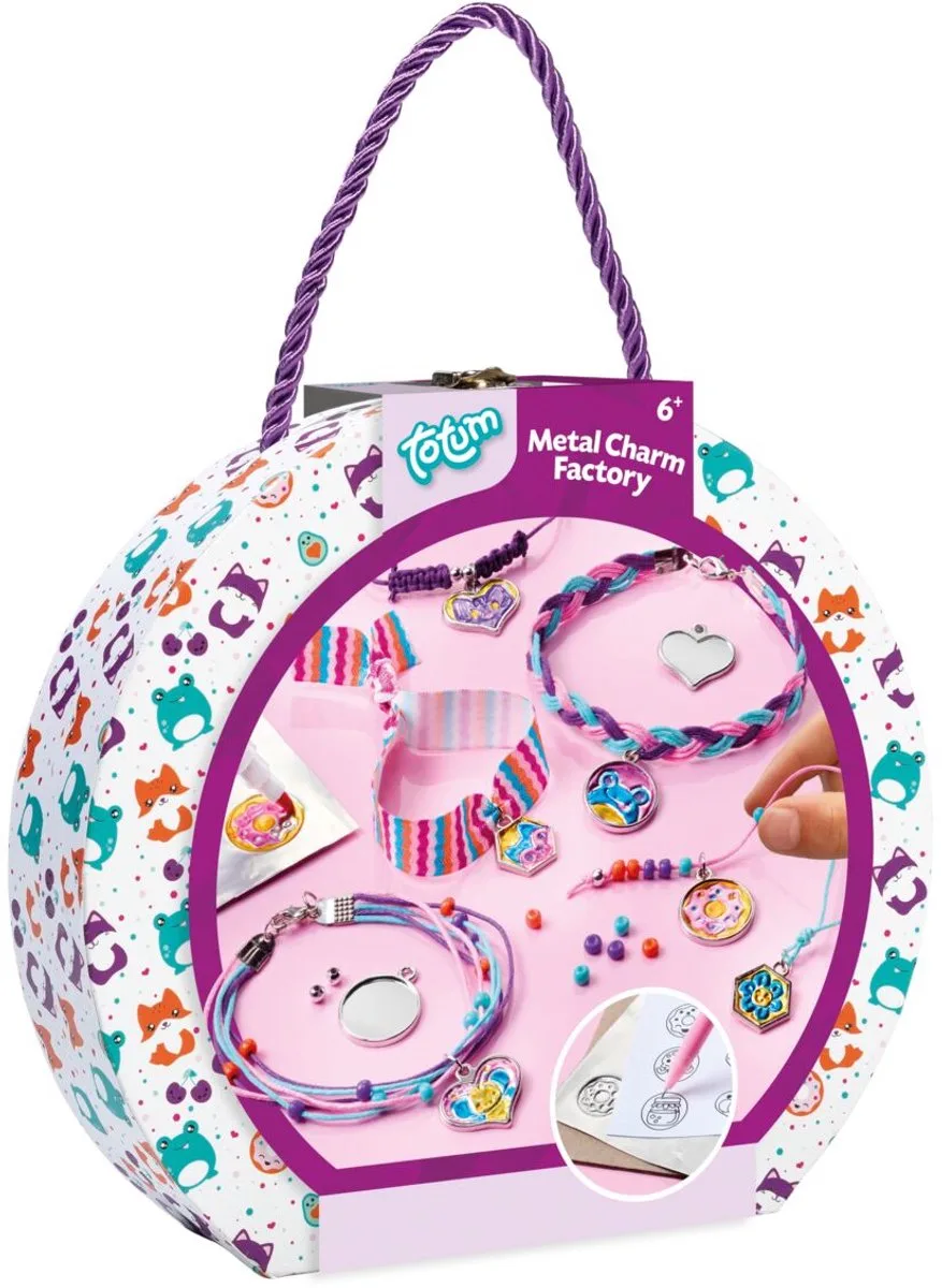 Knutselkoffer - 6 armbandjes maken - Met 6 metalen bedels - Herbruikbaar - Speelgoed Kinderen - Knutselen - Voor meisjes en jongens - Vanaf 6 jaar de Totum en Metal Charm Factory – photo du produit