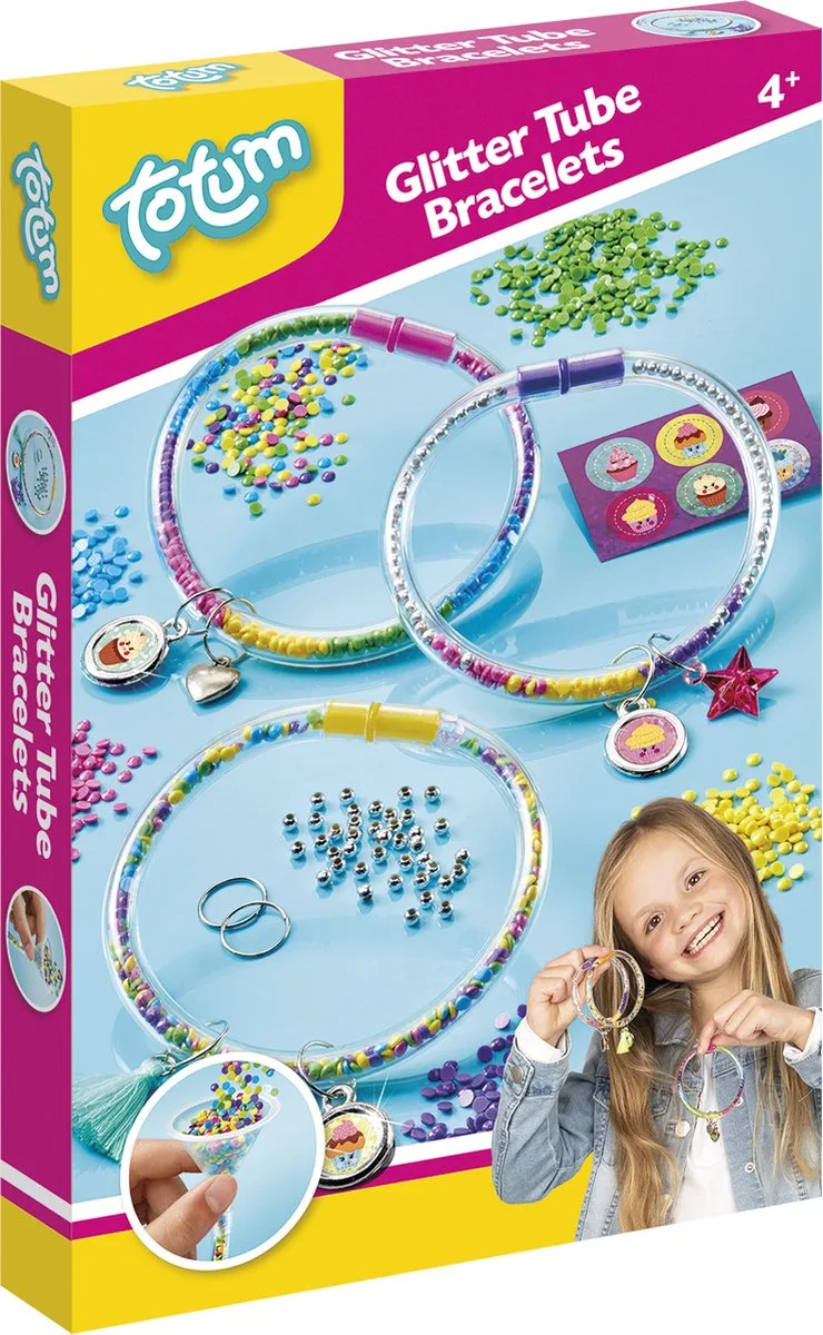 knutselset speelgoed meisjes vanaf 4 jaar - buisarmbandjes vullen met meer dan 2400 steentjes in vrolijke kleuren - tube bracelets van Totum in Vulbare armbandjes maken – productfoto