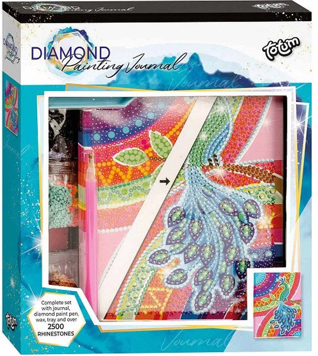 notitieboek pauw diamond painting dagboek schrijfboek | harde kaft knutselen creatief en hobby - speelgoed meisjes vanaf 6 jaar van Totum in Pauw groot – productfoto