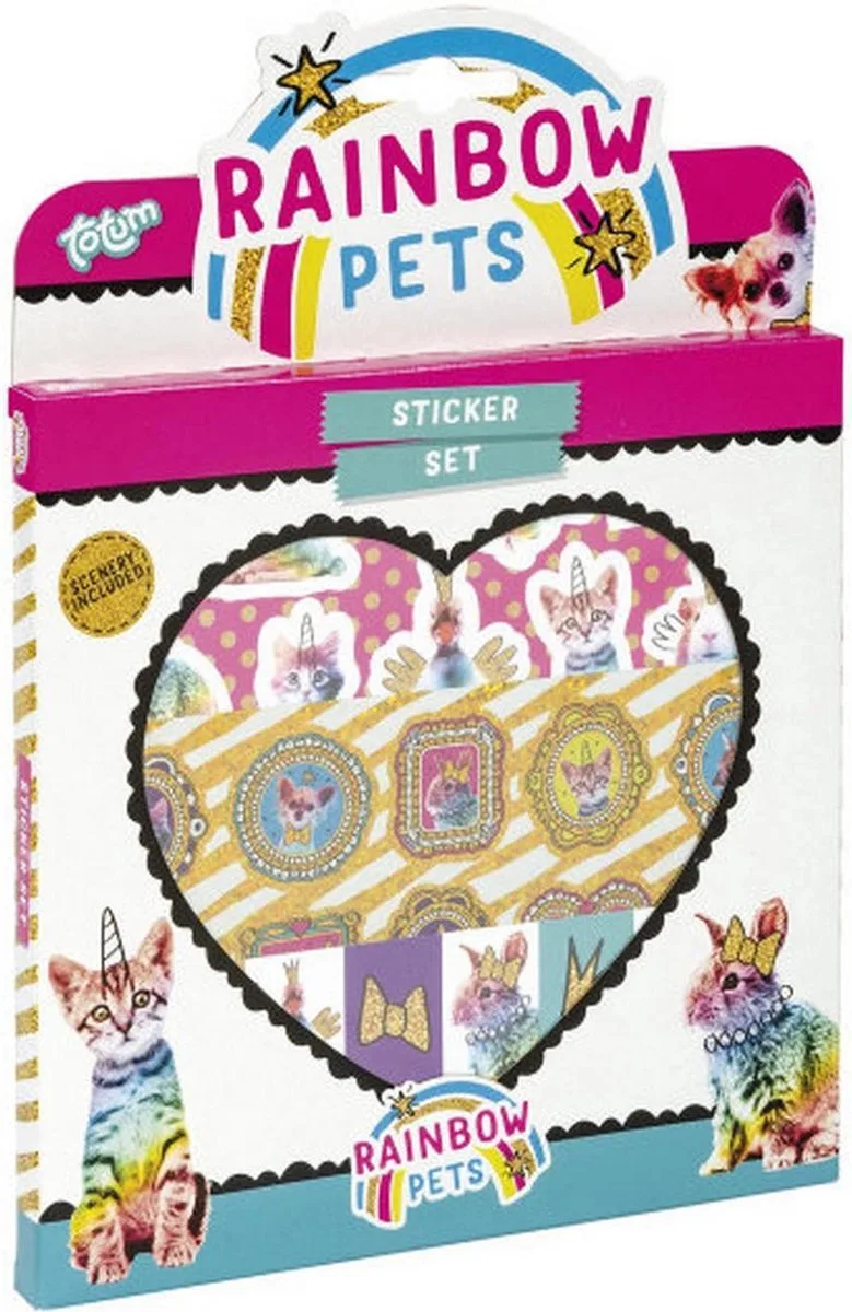 Stickerset met speelachtergrond - Junior Papier 3 vellen - dieren van Totum in Rainbow Pets – productfoto