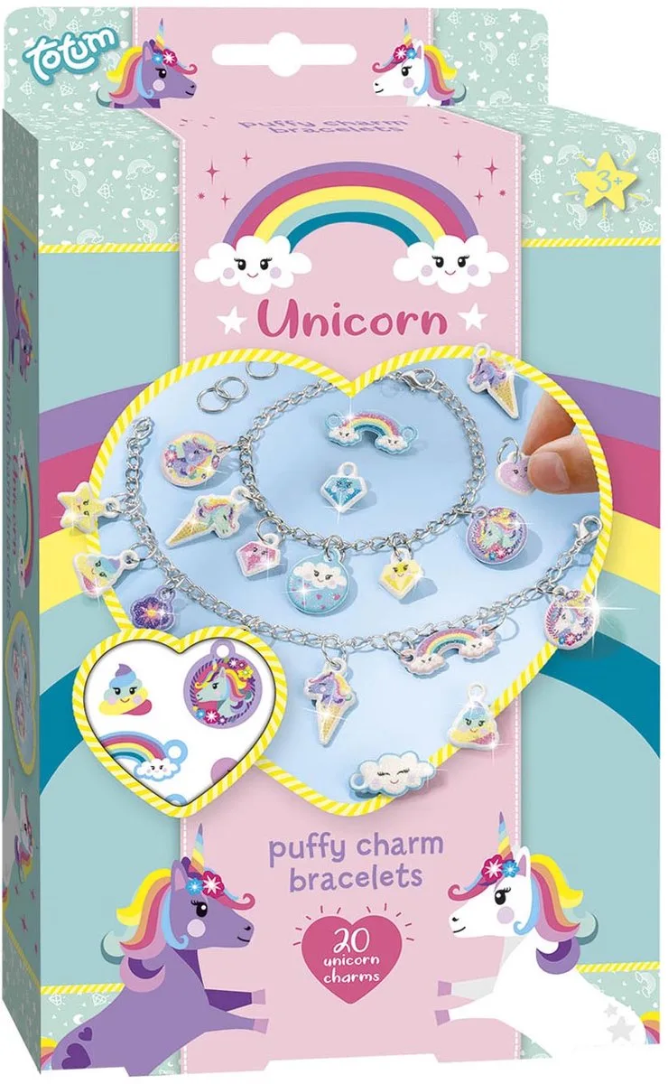Totum 2 Unicorn bedel armbandjes maken - vriendschapsarmbandjes speelgoed meisjes vanaf 3 jaar - knutselset vriendschapsarmbandjes knutselen sieradenset van Totum in Unicorn glitter bedelarmbandjes – productfoto