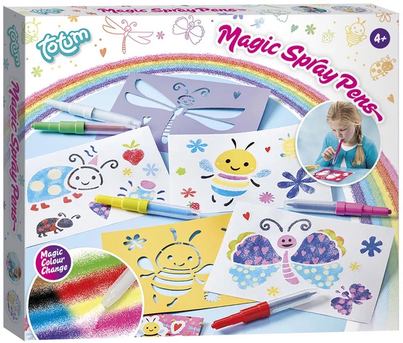 Totum 5 magische blaas pennen spraypens en sjablonen knutselset speciaal effect kleurverandering - cadeau tip creatief by Totum in 5 spraypens met kleurverandering effect – product photo
