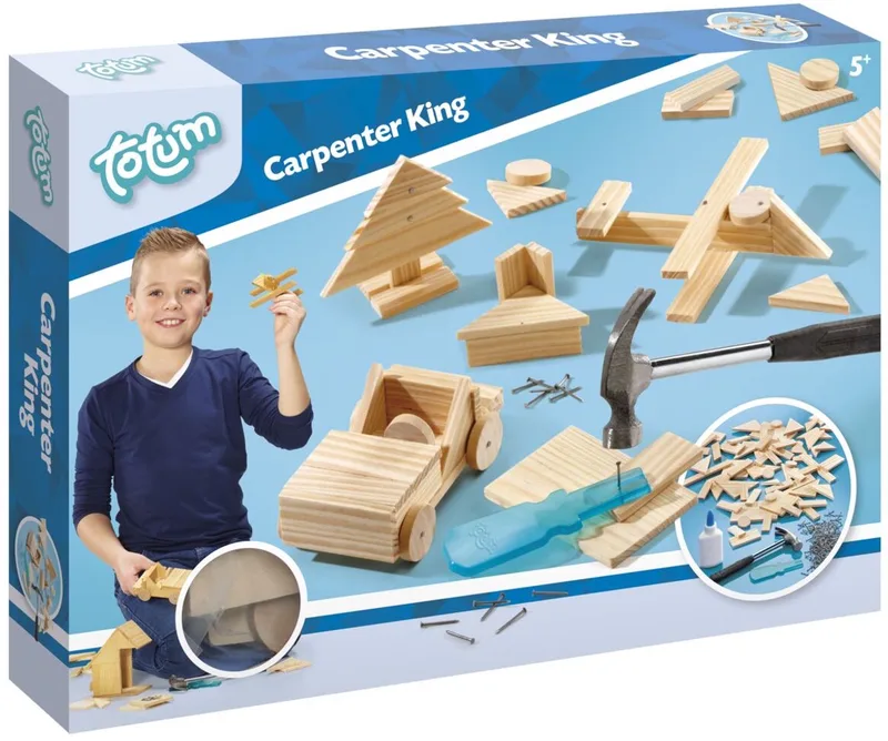 Totum 75-delige junior Timmer set - Met hout, hamer en veilige spijkerhulp - Speelgoed Kinderen - Voor meisjes en jongens - Vanaf 5 jaar by Totum in Lichtgekleurd hout – product photo