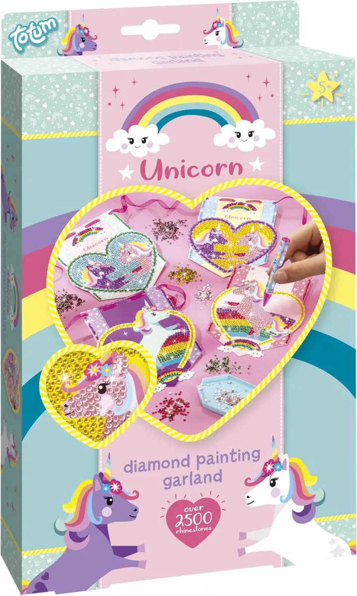 Unicorn Diamond Painting vlaggenslinger maken - 2500+ steentjes - Incl. applicatietool - Speelgoed Kinderen - Knutselen - Voor meisjes en jongens - Vanaf 5 jaar van Totum in Roze, Groen, Geel, Blauw, Paars – productfoto