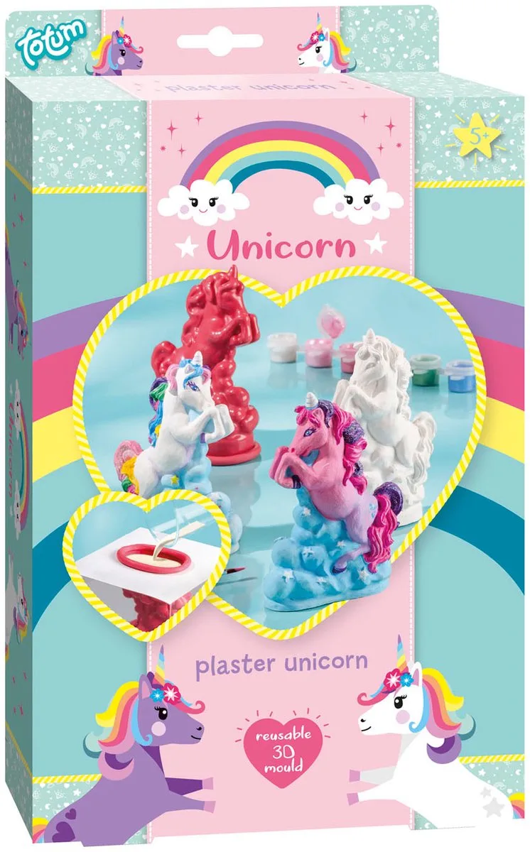Unicorn gips gieten en beschilderen knutselset 2 eenhoorns incl. gips, herbruikbare mal en 5 kleuren verf speelgoed vanaf 5 jaar van Totum in Unicorn gipsset – productfoto