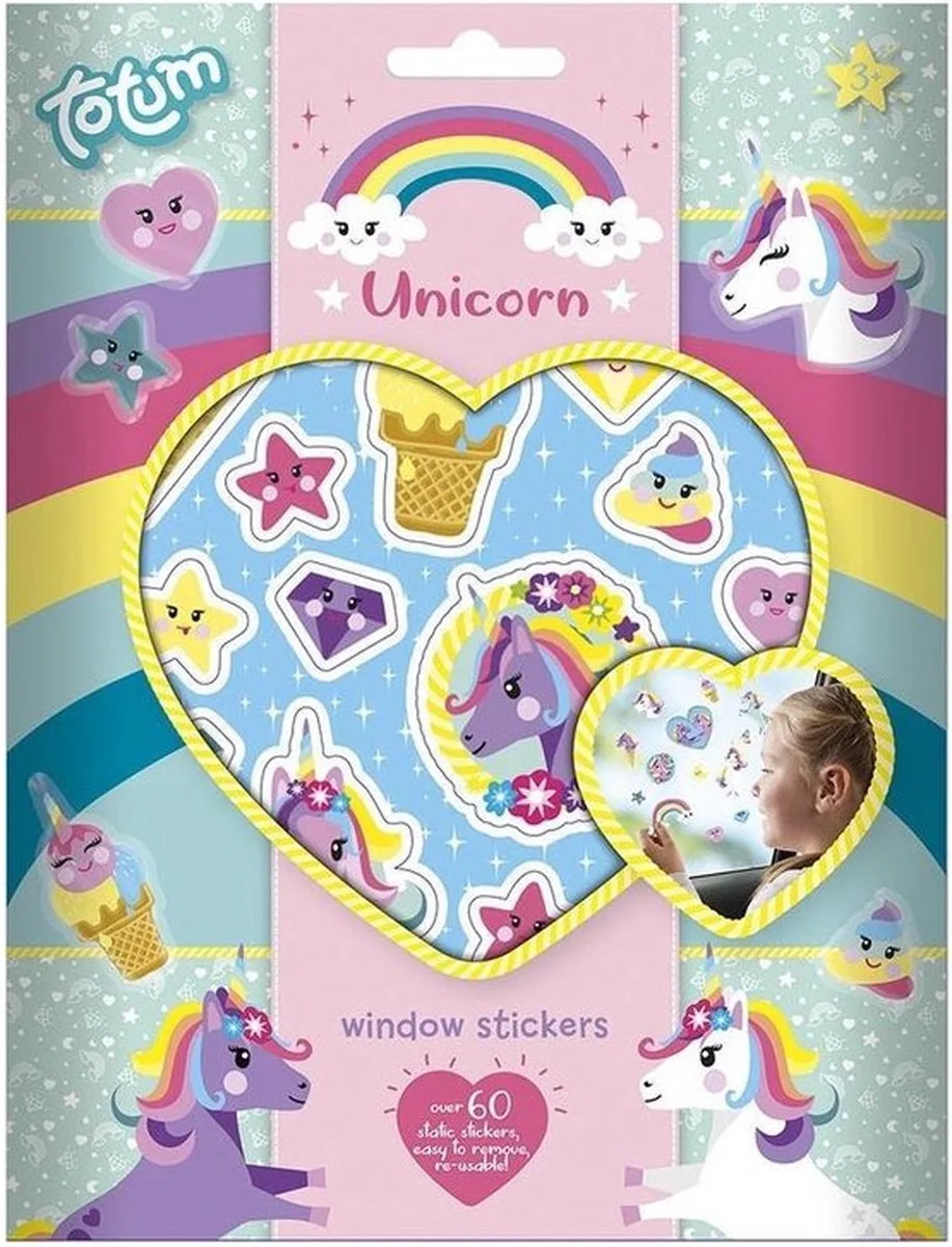 unicorn raamstikkers - 60x stuks - eenhoorn/unicorn - autoraam - decoratie de Totum en Multicolore – photo du produit
