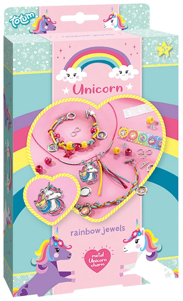 Unicorn Sieraden maken - 2 armbandjes en 1 ketting - 25-delig - Met metalen eenhoornbedel - Speelgoed Kinderen - Knutselen - Voor meisjes - Vanaf 5 jaar van Totum in Rainbow – productfoto
