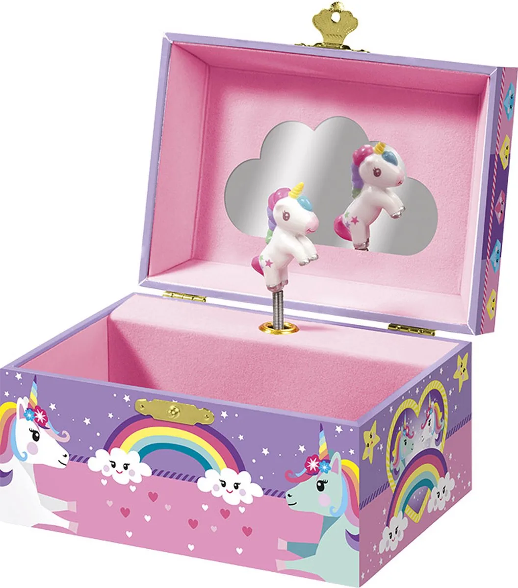 Unicorn sieradendoosje met muziek, juwelenkistje muziekdoosje met geluid | speelgoed meisjes - draaiende unicorn en spiegel cadeau tip peuter kleuter van Totum in Unicorn rose lila – productfoto