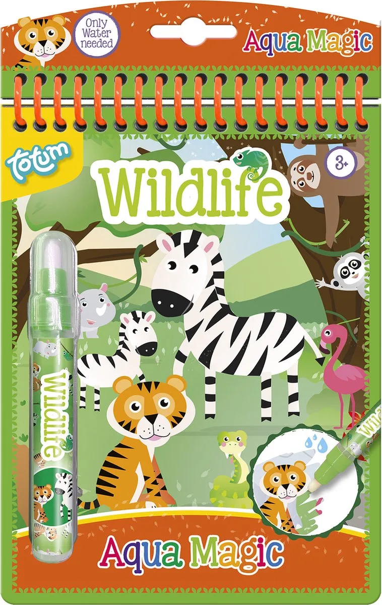 Waterkleurboek - 5 pagina's - Herbruikbaar - Met hervulbare waterpen - Aqua Magic - 16 x 21 cm - Speelgoed Kinderen - Knutselen - Voor meisjes en jongens - Vanaf 2 jaar by Totum in Wildlife – product photo