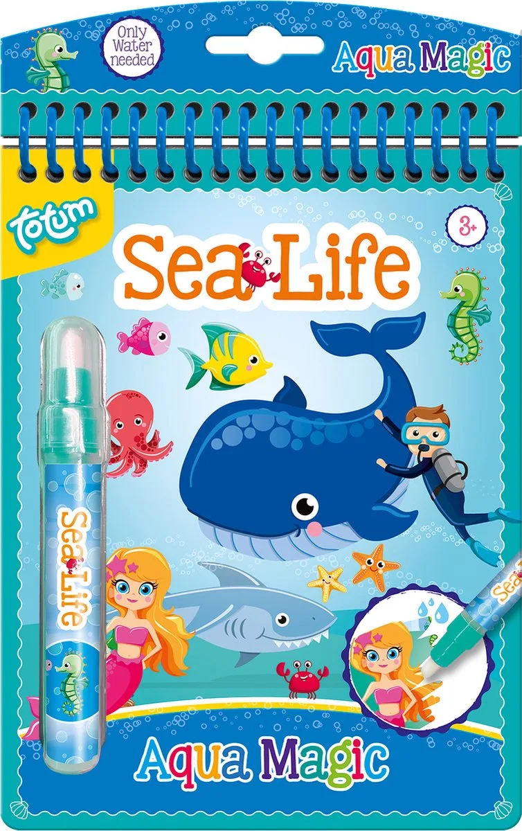Waterkleurboek Sea Life - 5 pagina's - Herbruikbaar - Met hervulbare waterpen - Aqua Magic - 16 x 21 cm - Speelgoed Kinderen - Knutselen - Voor meisjes en jongens - Vanaf 2 jaar by Totum in Sealife – product photo