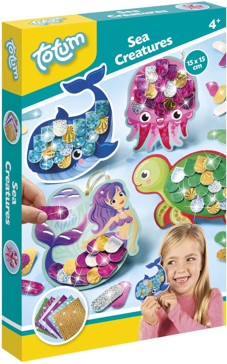 Zeemeermin- en zeedierfiguren maken - 4 stuks - Met 10 metallic folievellen - 15 x 15 cm - Speelgoed Kinderen - Knutselen - Voor meisjes en jongens - Vanaf 4 jaar by Totum in Multicolour – product photo