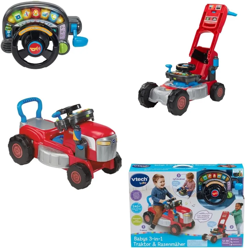 3-in-1 Baby Tractor & Grasmaaier Speelgoed met Interactief Stuur by VTech – product photo