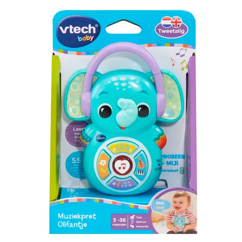 Baby Muziekpret Olifantje - Tweetalig NL en Eng (3-36 Mnd) - Taal Gehoor Motoriek von VTech in Blau – Produktfoto