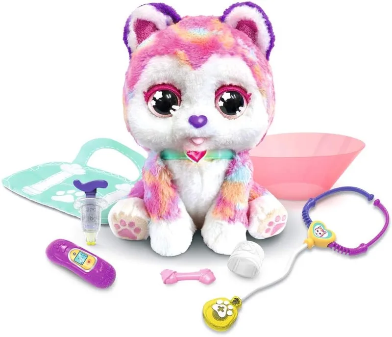 Rainbow, Mijn Puppy Bobo, Interactief Knuffel om te Genezen, Dierenarts Spelen Versie Franstalig från VTech i Rosa – produktbild