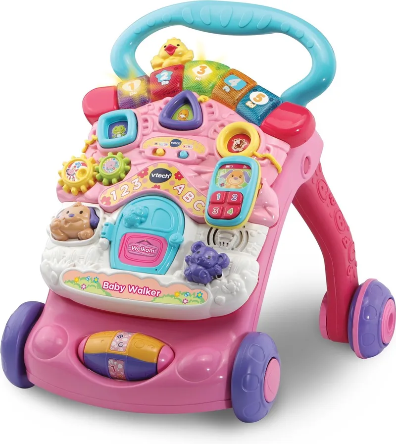 VTech 2 in 1 Baby Walker - Loopwagen Baby - Educatief Baby Speelgoed - Licht & Geluidseffecten - Nederlands Gesproken Speelgoed - Cadeau - 9 tot 36 Maanden fra VTech i Lyserød – produktbillede