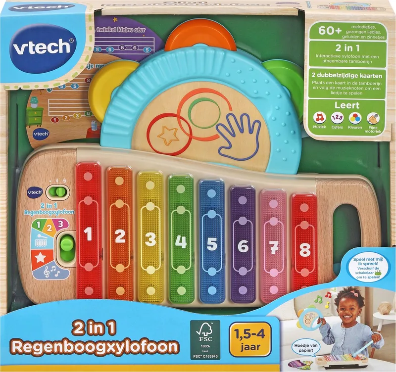 VTech 2 in 1 Regenboogxylofoon - Speelgoedinstrument - Muziek Xylofoon & Tamboerijn - Muziek Speelgoed Vanaf 1.5 Jaar von VTech in Mehrfarbig – Produktfoto