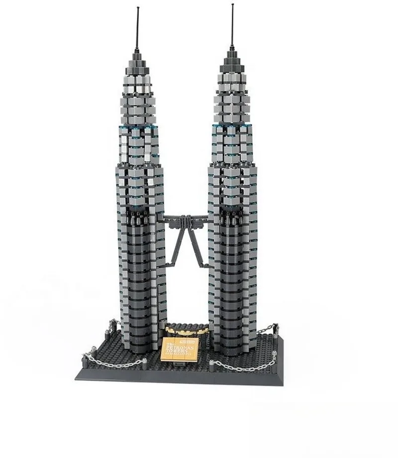 Petronas Twin Towers Bouwset – 1158 Stuks – Kuala Lumpur – Architectuur Model van Wange in Grijs – productfoto
