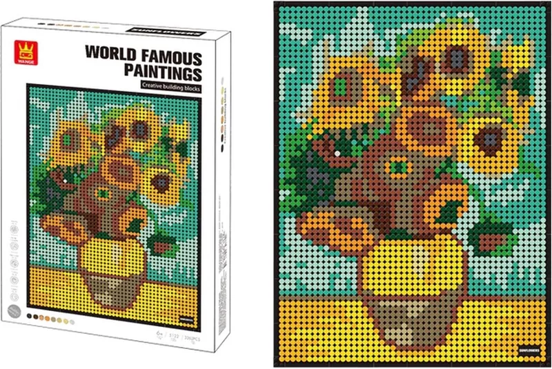 Vaas met de Twaalf Zonnebloemen - Vincent van Gogh - Kunst - Schilderij - Pixels / Pixelart / Pixelkunst - Bouwset - 3262 bouwsteentjes van Wange in Groen – productfoto