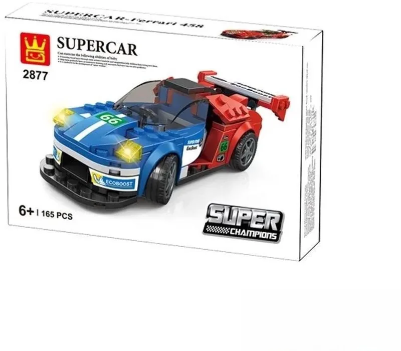 Wange 2877 - Supercar - Raceauto - 138 onderdelen - 6+ van Wange in Blauw, wit, rood – productfoto