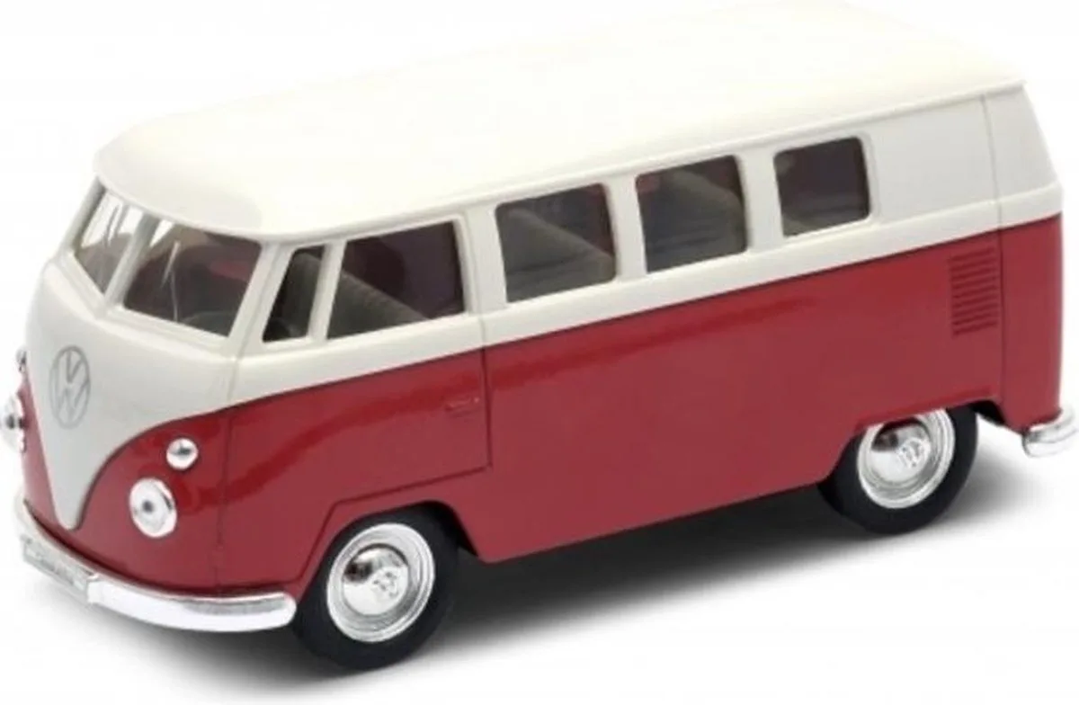 1963 Volkswagen T1 Bus (Rood/Wit) 1/34 Welly - Samba Modelauto - Schaalmodel - Miniatuurauto de Welly en Rouge – photo du produit