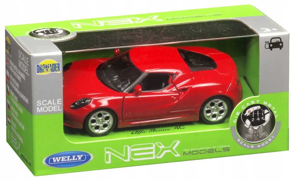 Alfa Romeo 4C Sportauto Model Auto 1:34-1:39 Deuren Open från Welly i Röd – produktbild