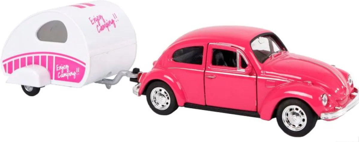 Auto Volkswagen Beetle 21 Cm Staal Roze/wit 2-delig by Welly in Pink – product photo