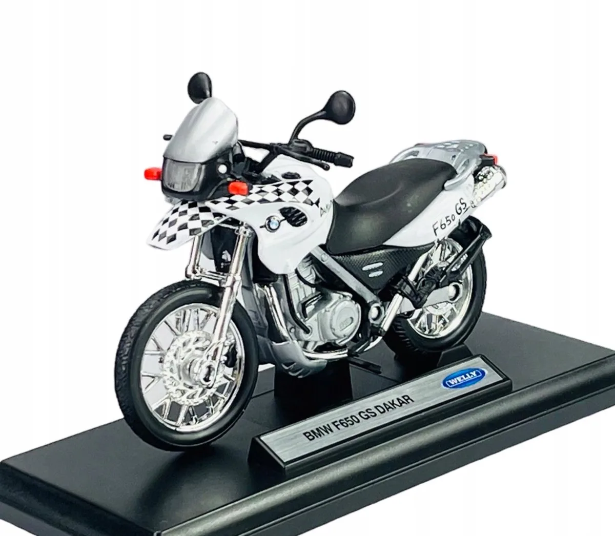 BMW F650 GS Dakar auto 1:18 met standaard - wit fra Welly – produktbillede