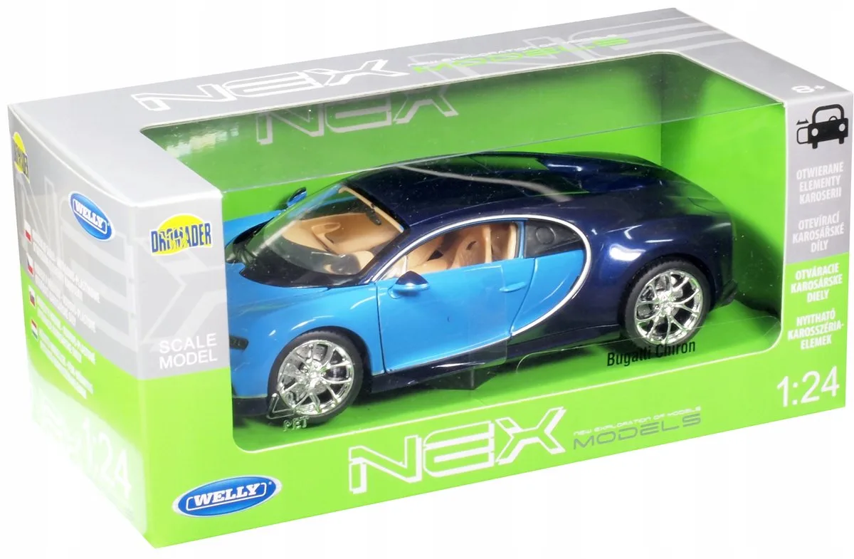 Bugatti Chiron Modelauto 1:24 - Metaal met Openende Deuren de Welly en Bleu – photo du produit