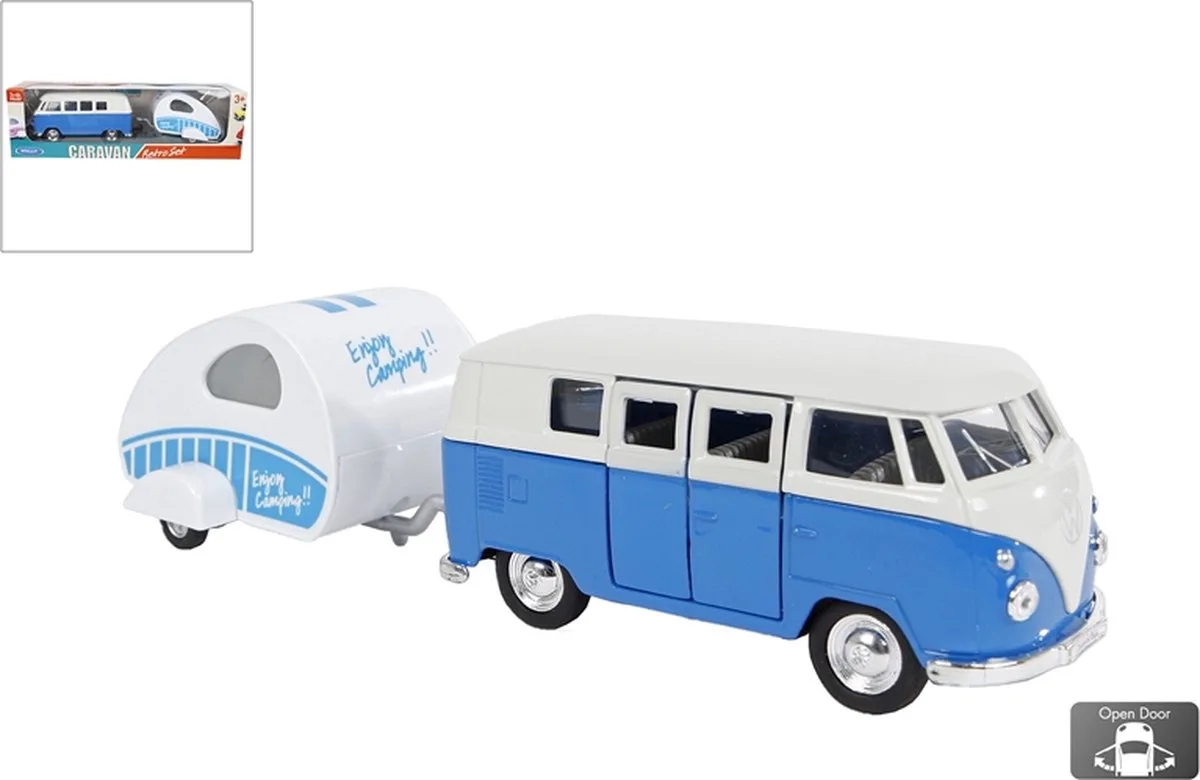 Bus Volkswagen 1963 T1 Staal 21 Cm Blauw/wit 2-delig by Welly in Blue – product photo