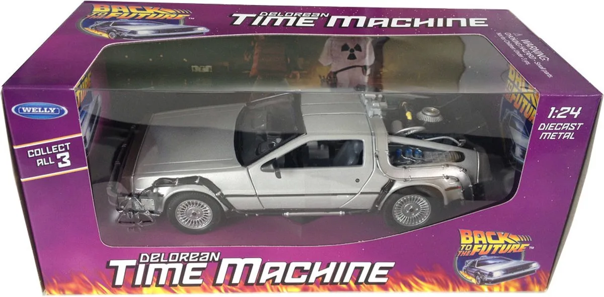 DeLorean Back to the Future - Modelauto 1:24 - Tijdreizende film replica fra Welly i Grå – produktbillede