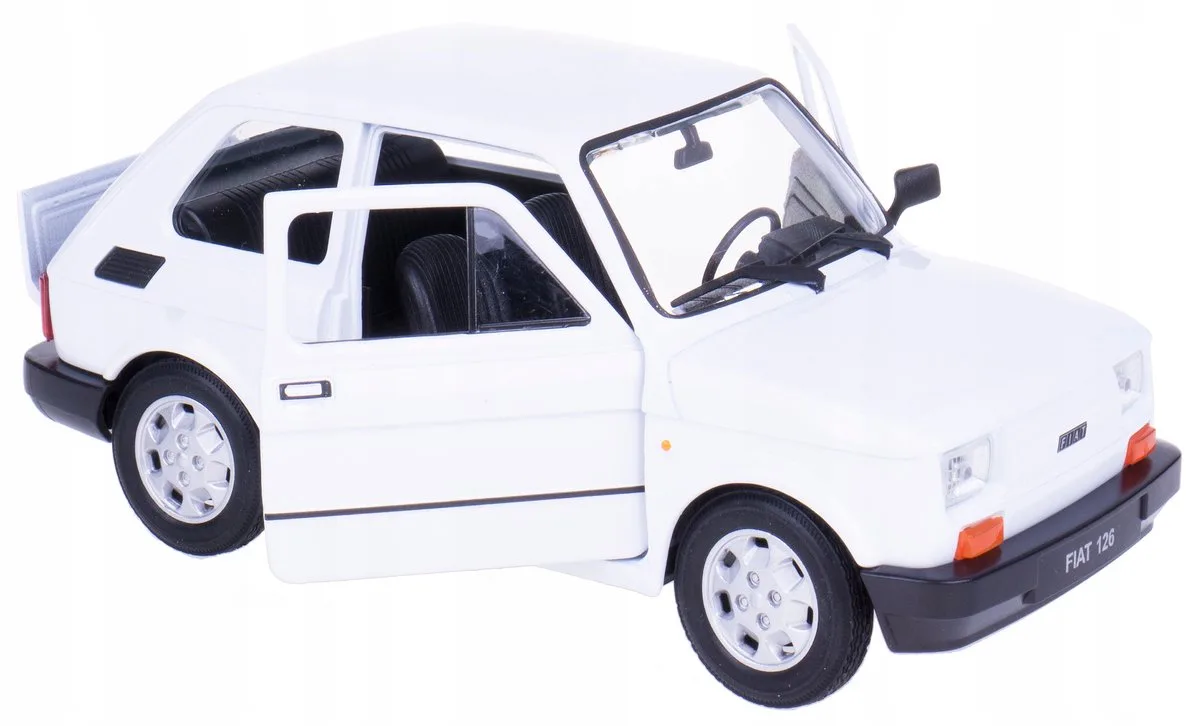 Fiat 126 Maluch Modelauto 1:21 - Metalen Speelgoed fra Welly i Hvid – produktbillede