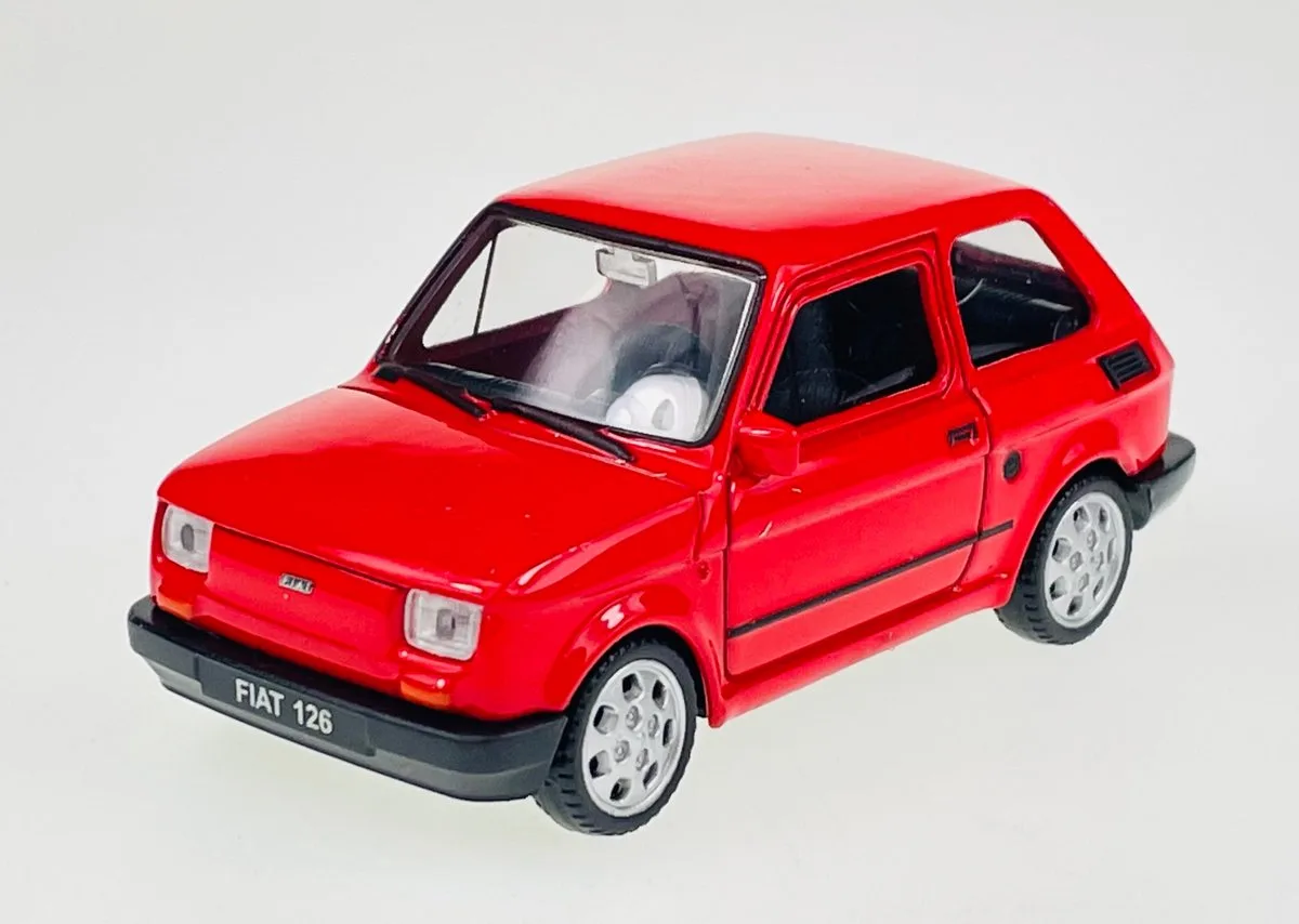 Fiat 126p Maluch 1:43 - Legendarische PRL Auto från Welly i Röd – produktbild