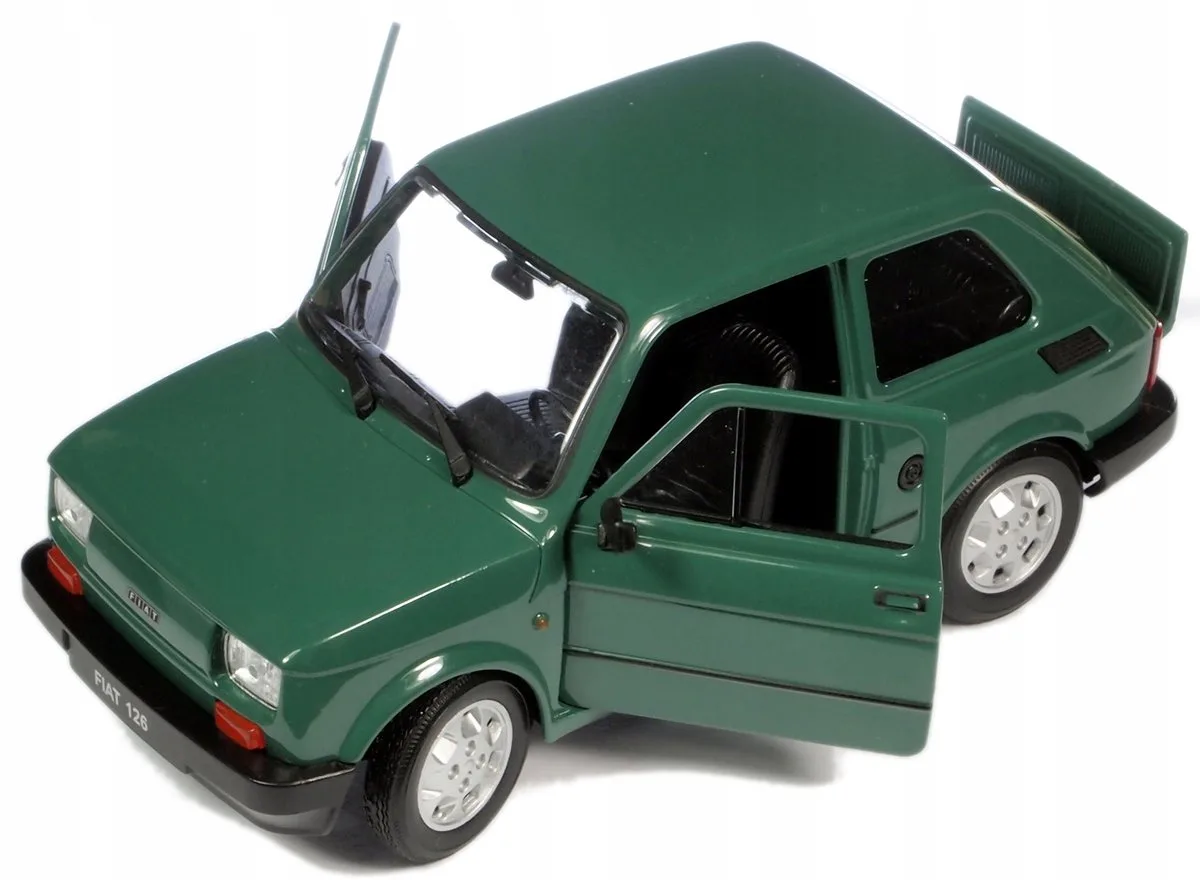 Fiat 126p Maluch Metaal Model Auto 1:21, Deuren Open de Welly en Vert – photo du produit