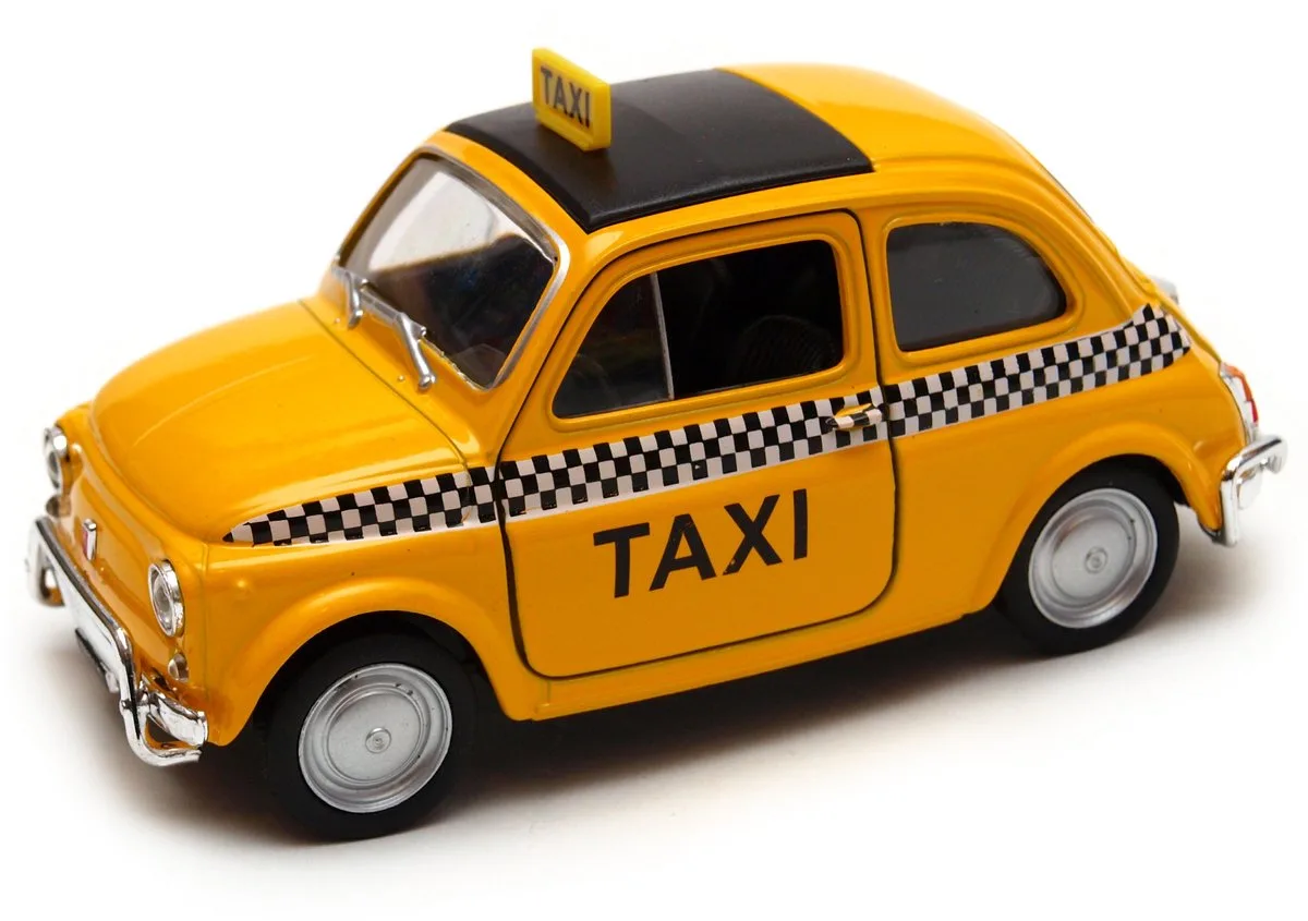 Fiat 500 Nuova Taxi Modelauto Schaal 1:34 fra Welly i Gul – produktbillede