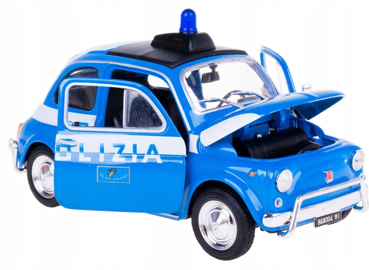 Fiat Nuova 500 Politie Model Auto Metaal 1:24 från Welly i Vit – produktbild