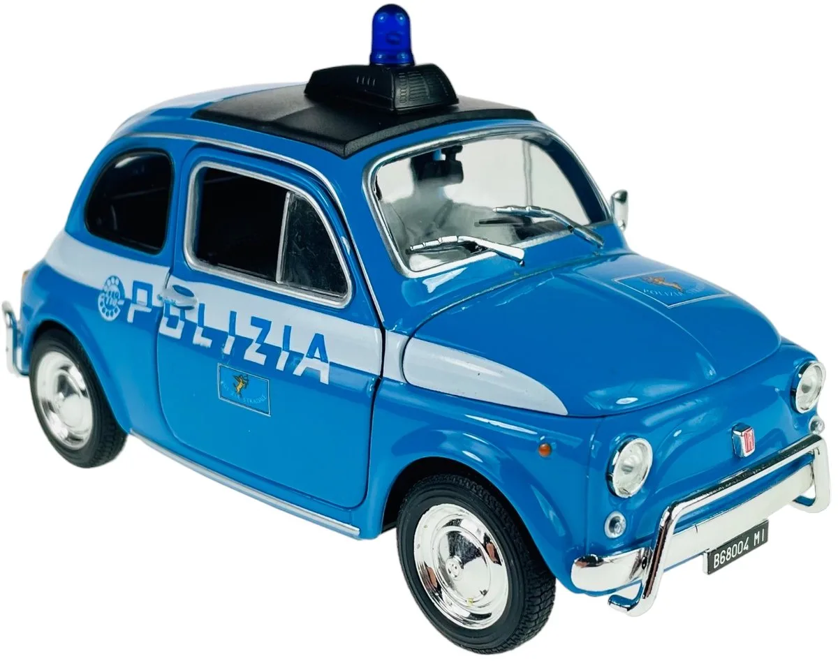 Fiat Nuova 500 Polizia Modelauto 1:24 Metaal fra Welly i Blå – produktbillede