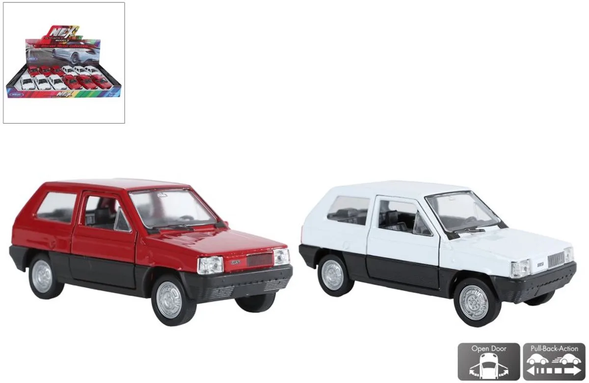 Fiat Panda die cast pull back motor 11cm, verkoop per stuk speelgoed auto von Welly in Rot – Produktfoto