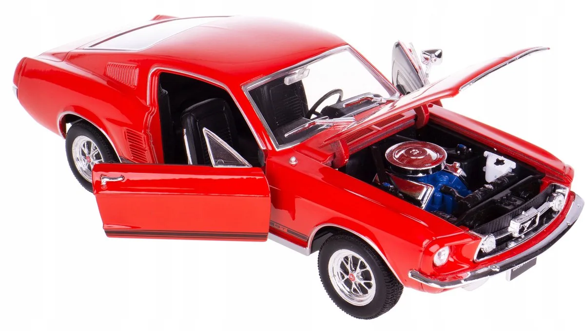 Ford Mustang GT 1967 Modelauto 1:24 Metaal från Welly i Röd – produktbild