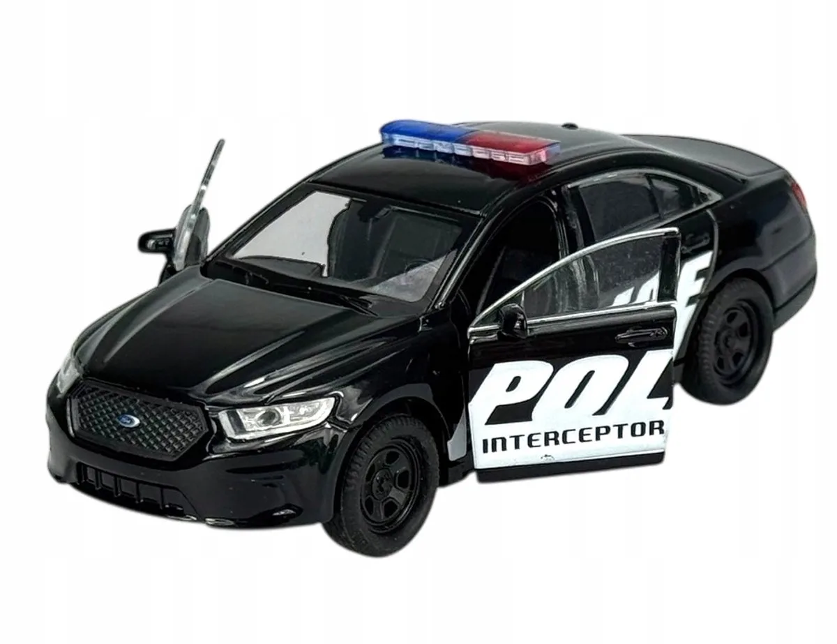 Ford Police Interceptor Zwart Metaal 1:34 Politie Model Auto fra Welly – produktbillede