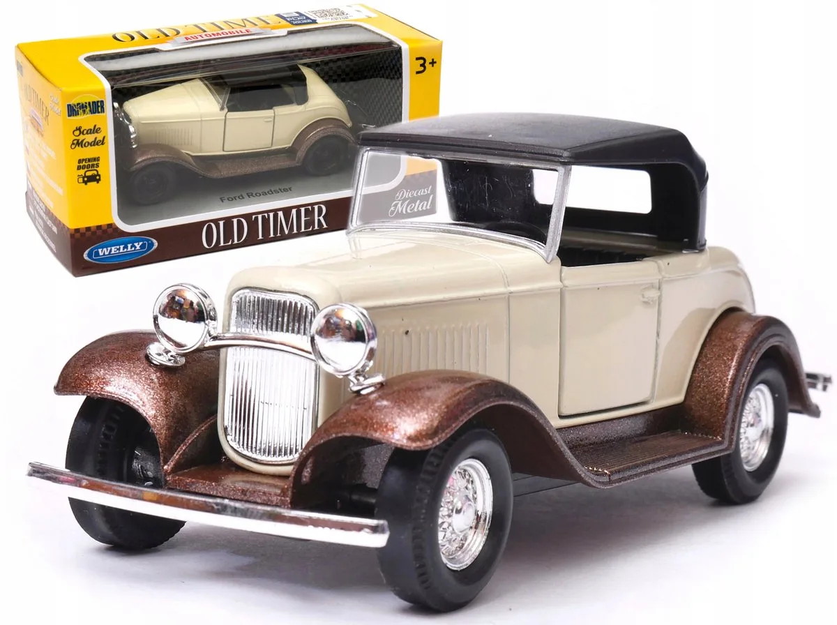 Ford Roadster cabriolet modelauto 1:34-39 crème fra Welly i Brun – produktbillede