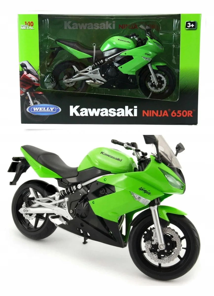Kawasaki Ninja 650R Schaalmodel 1:10 XXL - Groen/Zwart fra Welly i Grøn – produktbillede