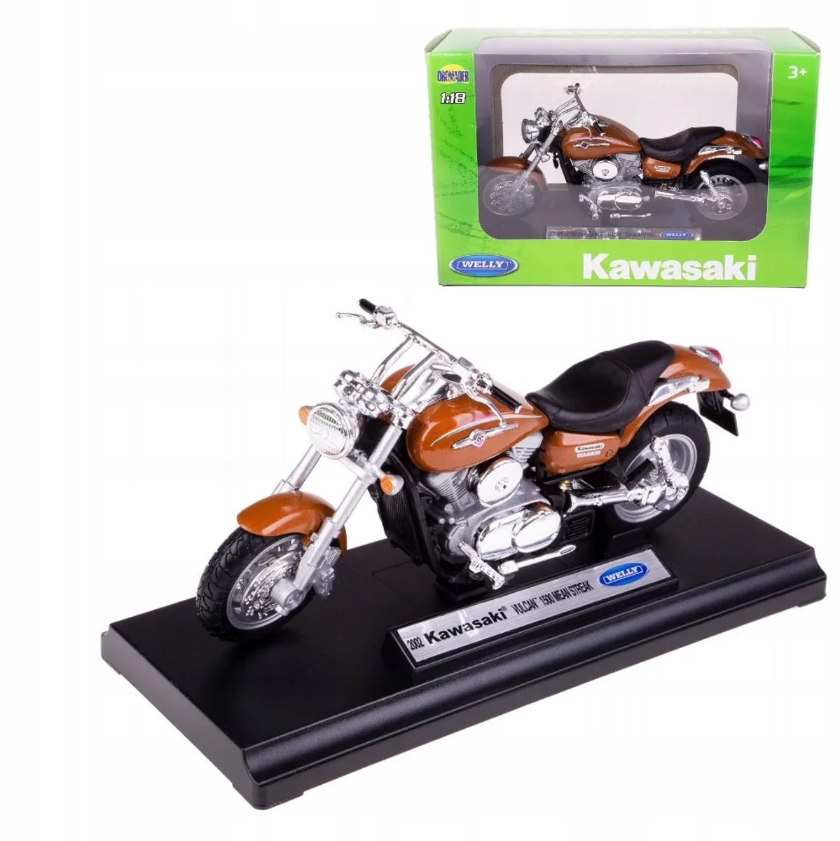 Kawasaki Vulcan 1500 Model 1:18 Welly - Gedetailleerd Collector's Item de Welly en Marron – photo du produit