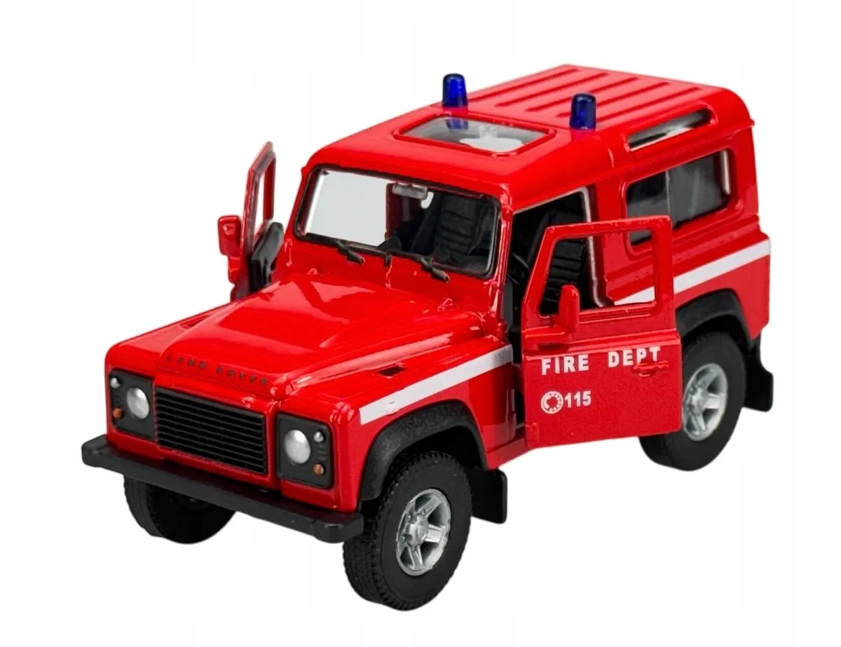 Land Rover Defender Brandweer Modelauto 1:34 Metaal Rood van Welly – productfoto