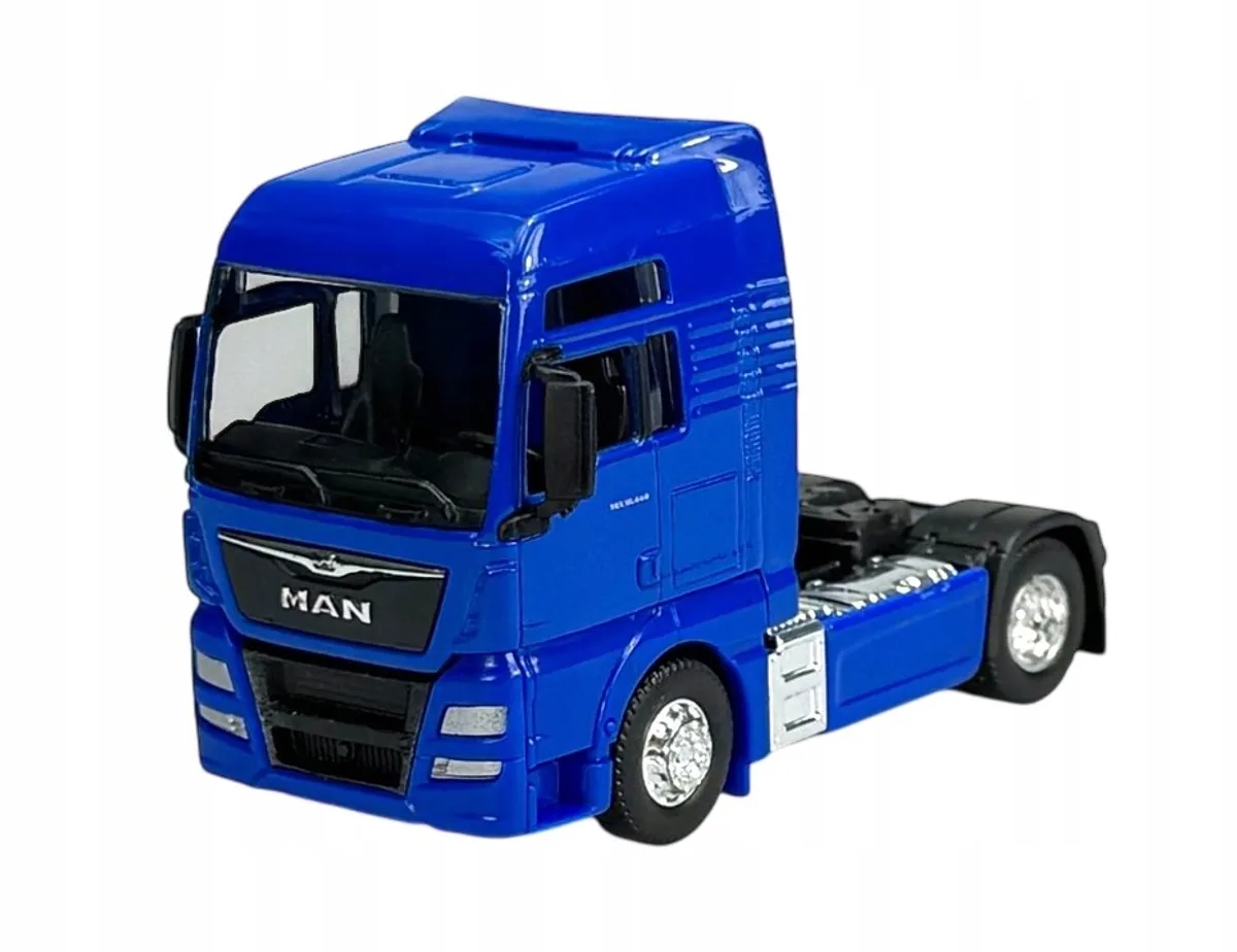 MAN TGX XXL Vrachtwagen 1:64 Metaal Nieuw Model van Welly in Blauw – productfoto