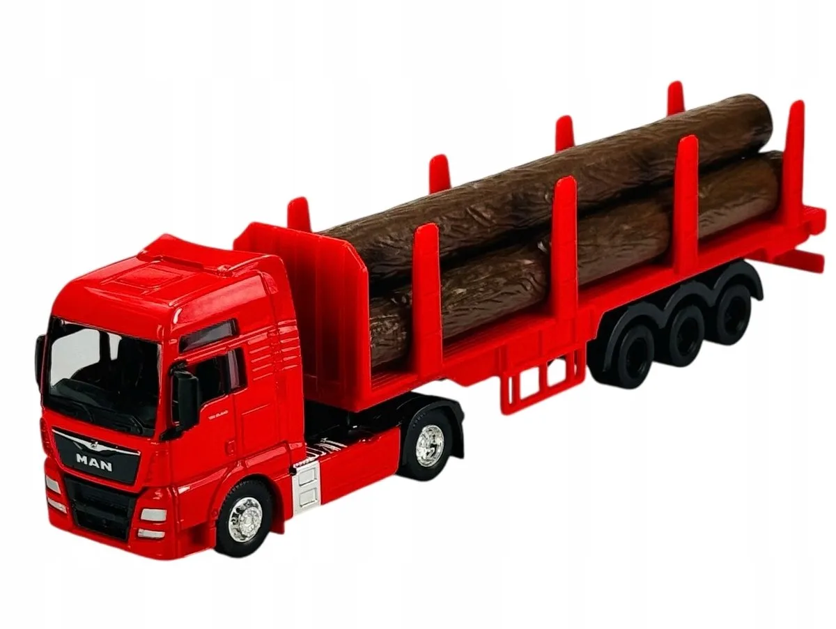 MAN TGX XXL Vrachtwagen met Houtaanhanger Schaal 1:64 von Welly in Braun – Produktfoto