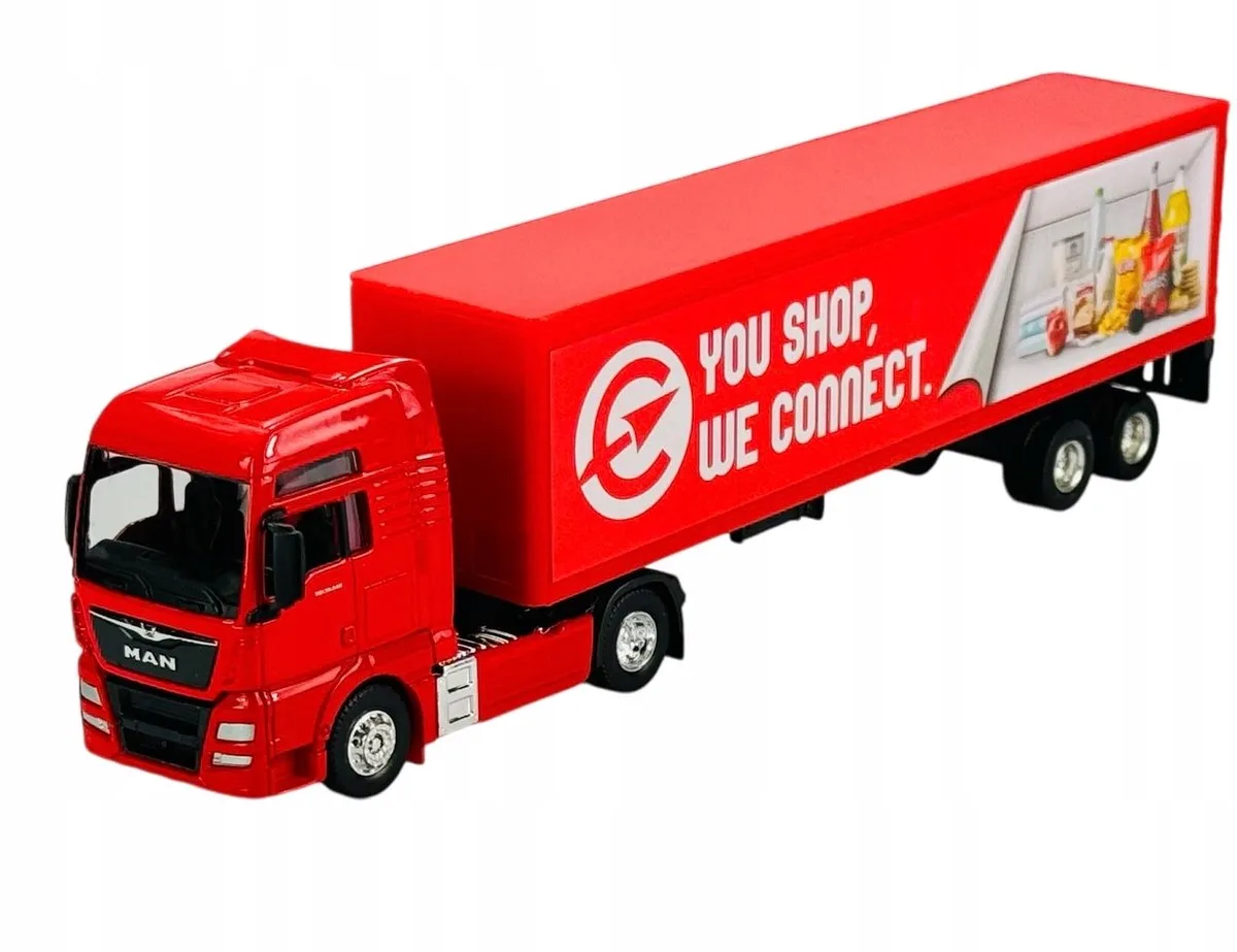 MAN TGX XXL Vrachtwagen Rood met Trailer 1:64 Model van Welly – productfoto