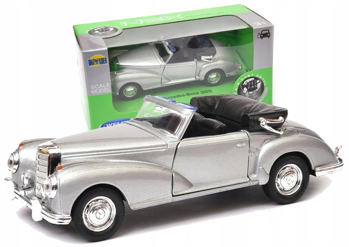Mercedes 300S 1955 Cabrio Metaal Modelauto Schaal 1:32 fra Welly i Sølv – produktbillede